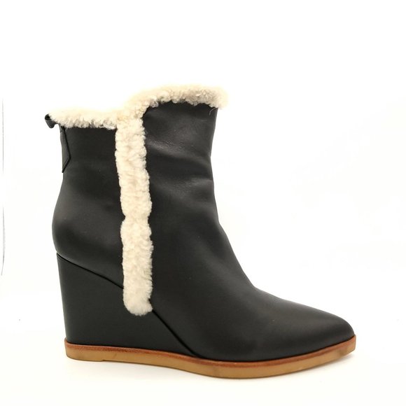 Marc Fisher Brendan Black Boot Wedge Shearling Women's 8.5 MSRP $239 - Picture 1 of 9